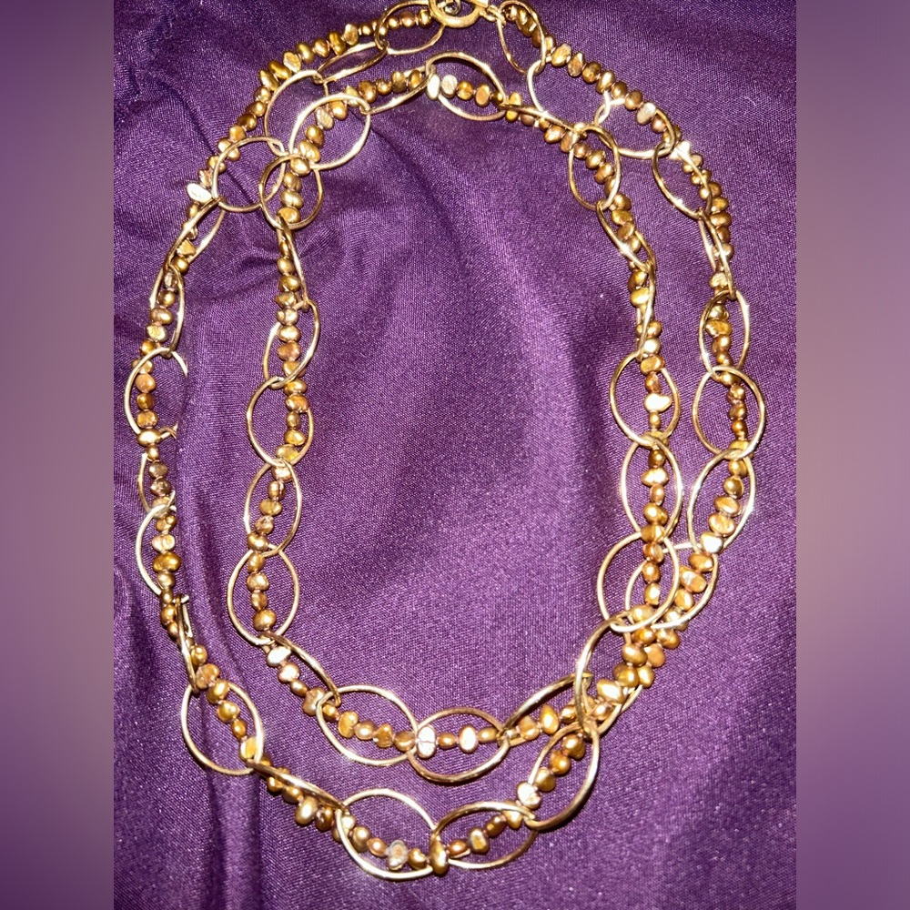 2 Vintage pearl & natural stone gold tone necklaces